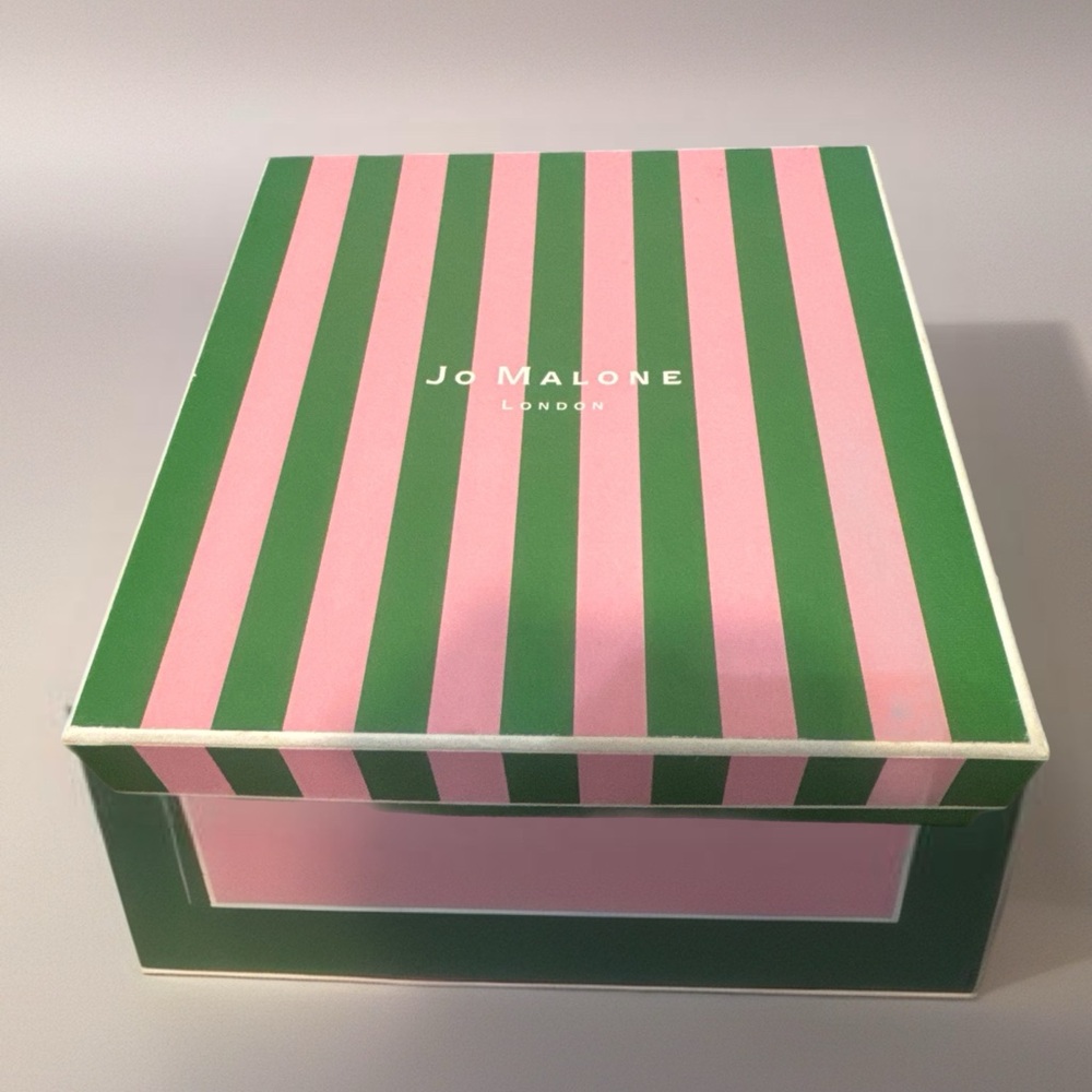 Empty Jo Malone Green and Pink Striped Gift Box.